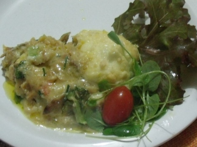 Bacalhau Gratinado com Cenoura e Brcolis