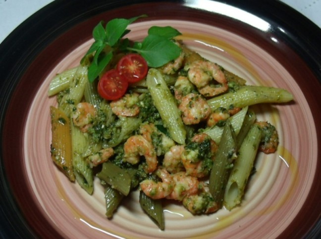 Penne ao Pesto com Camares