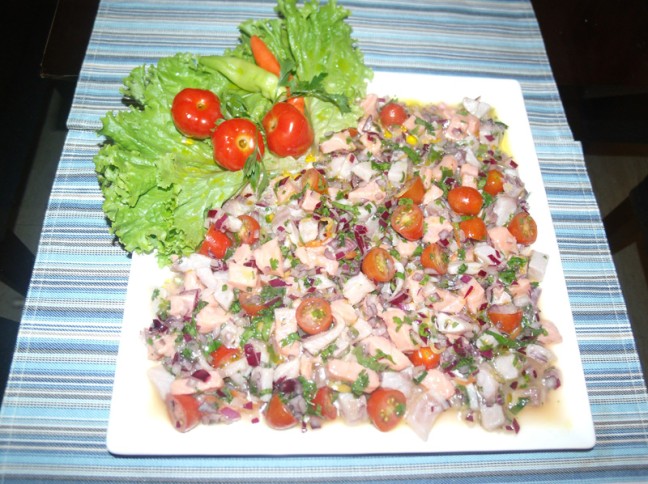 Ceviche de Linguado e Salmo
